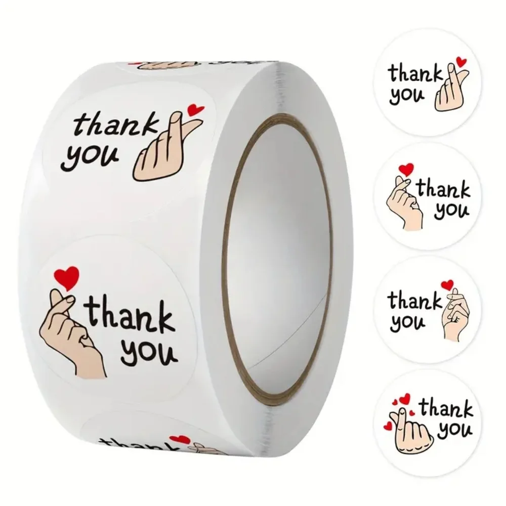 500 Finger Heart Thank You Stickers